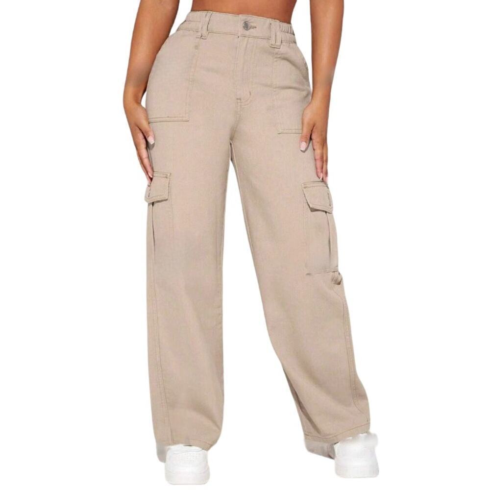 Petite Flap Pocket Cargo Jeans in Beige, Size SP/4​​​​